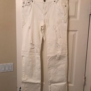 White distressed straight leg jeans